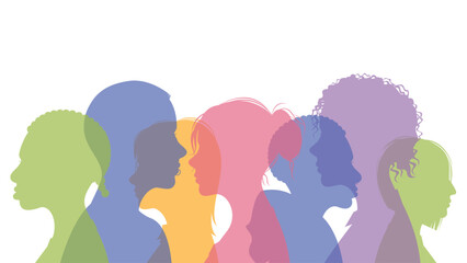 Color silhouettes of different women on a white background. The concept of diversity. International Women's Day. Vector stock illustration.
