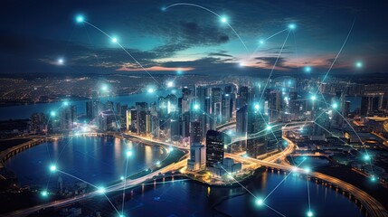 Fototapeta premium 5G wireless network, high speed internet, cloud computing or connect diagram technology, Data storage, service, synchronize, online, financial, Connectivity global, smart city, ecommerce, facility