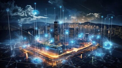 5G wireless network, high speed internet, cloud computing or connect diagram technology, Data storage, service, synchronize, online, financial, Connectivity global, smart city, ecommerce, facility