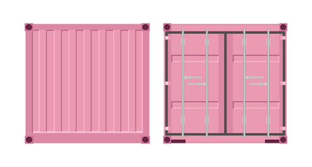 Pink cargo storage container door. Metal container for transportation. Export and import. Vector illustration in flat style. Isolated on white background.