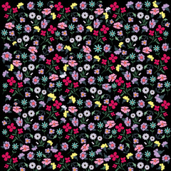 Fototapeta na wymiar Fondo floral con flores de colores sobre negro.