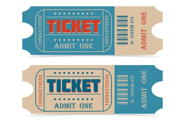 Two Retro Ticket templates in blue and beige colors with red letters