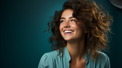 laughing girl on a blue background