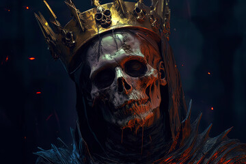 A zombie king of the dead in a crown on his head. Generative AI