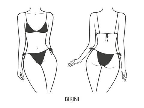 Swimwear on a woman's body.  Bikini swimsuit - front and back view. Illustration on transparent background