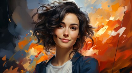 a woman enjoying life and laughing on a blue background