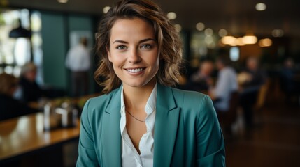 Obraz premium a woman enjoying life and laughing on a blue background