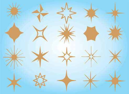 Stylish sparkle star icons. Star doodles collection. Multiple style art designs in vector format. easy to change color or size. eps 10.