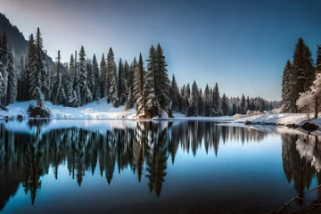 Runde Acrylglas-Bilder Wald im Nebel lake tahoe state