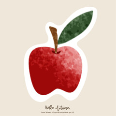 Hello Autumn, Apple elements hand drawing lettering in autumn season with fall  plants, flat style, isolated on cream color Background   background , illustration Vector EPS 10