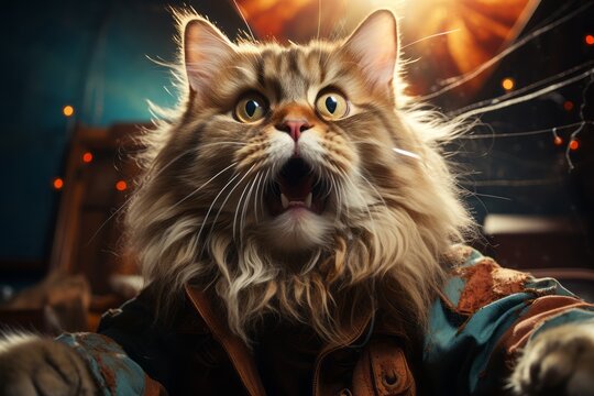 Captured in a moment of pure wonder, the cat remains frozen, its eyes wide and gleaming, as the world unfolds its marvels before its mesmerized gaze.

