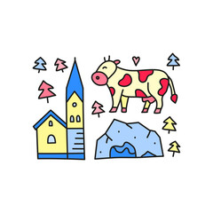 Fototapeta na wymiar Group of doodle colored Austria icons.