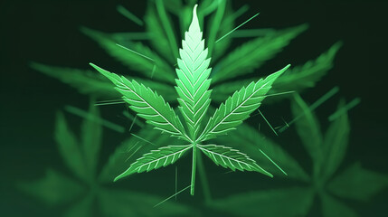 Marijuana leaf on a green background, close-up, generative AI.