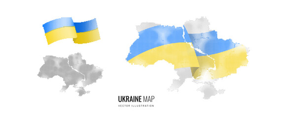 Obraz premium Ukraine map and flag in halftone style. Creative elements of patriotic symbols of the country. Vector illustration