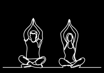 continuous line drawing vector illustration with FULLY EDITABLE STROKE of people exercising doing fitness sport activities as a concept of wellbeing and healthy lifestyle