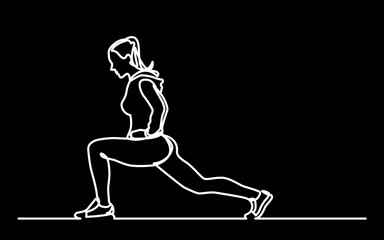 continuous line drawing vector illustration with FULLY EDITABLE STROKE of people exercising doing fitness sport activities as a concept of wellbeing and healthy lifestyle