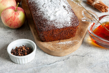 Lekach Yom Kippur jewish  honey spice cake. Close up, selective focus
