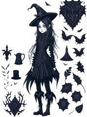 Fototapeta premium emo witch watercolor for halloween on black background