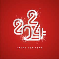 Fototapeta premium 2024 New Year continuous ribbon in the shape of 2024. Abstract white red flag of England in the shape of 2024 logo with sparkle firework