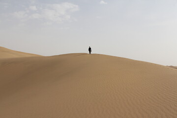 Fototapeta na wymiar person walking on the sand dunes
