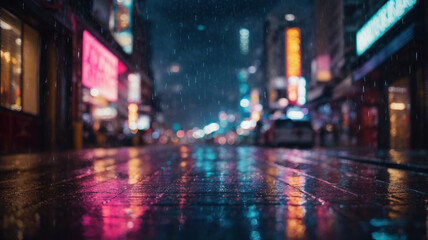 Fototapeta na wymiar rainy street neon light