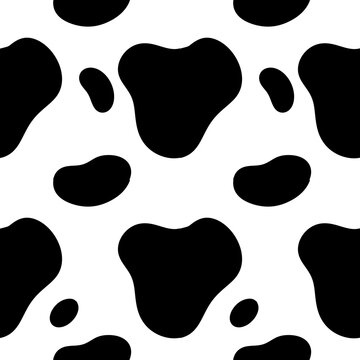 Cow texture pattern. Animal skin template. Blue Spot background.  design illustration. Random bovine spots hand drawn design. Farm animal textural banner.