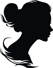 Woman head silhouette, face profile, vignette. Hand drawn vector illustration, isolated on white background. Design for invitation, greeting card, vintage style