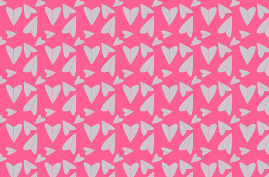 Abstract seamless pattern with gray hearts on a pink background. Hand drawn in doodle style. Great for Valentine's Day, wedding, mother's day. Vintage modern background in minimalist style for fabric,