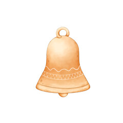 Watercolor Gold Christmas Bells on Transparent Background 