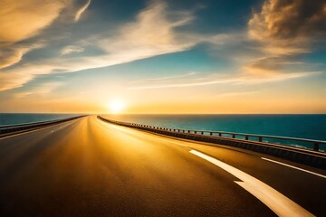 Fototapeta premium A super realistic photography of a majestic highway stretching gracefully over the vast, shimmering sea