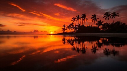 Nature's Canvas Vibrant Sunset Colors Illuminate Palms and Waters