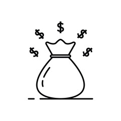 simple thin line black money bag icon. contour flat style trend modern logotype graphic art design illustration isolated on white background. concept of lineart banking symbol for online commerce