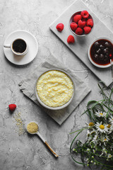 millet porridge on a light gray background