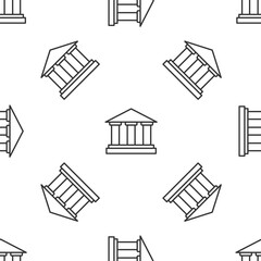 Grey line Museum building icon isolated seamless pattern on white background. Vector