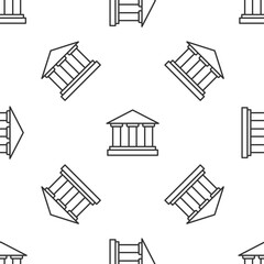 Grey line Museum building icon isolated seamless pattern on white background. Vector