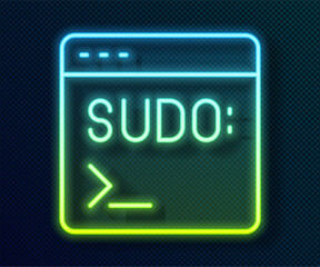 Glowing neon line Code terminal icon isolated on black background. Browser window with command line. Command panel. Programming coding. Notepad. Vector