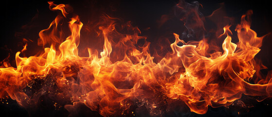 Fototapeta na wymiar Closeup of burning flames, fire background banner long.generative aI