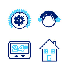 Set line House under protection, Thermostat, and icon. Vector