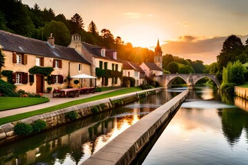 Obraz premium Transport yourself to the picturesque French village of Saint-Léon-sur-Vézère, nestled in the enchanting landscape of southwest France, through a high-quality photo.