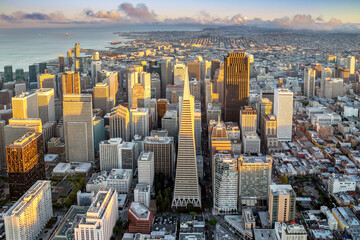 Aerial View Downtown, Financial District and .Transamerica Building,.San Francisco.California,USA