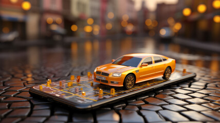 Fototapeta na wymiar Smartphone application of taxi service for online generative ai