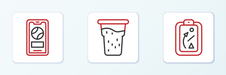 Set line Planning strategy, Mobile with baseball ball and Glass of beer icon. Vector