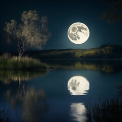 Fototapeta na wymiar A full moon and a night view Ai generated