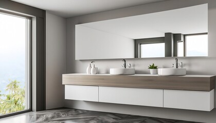 Fototapeta na wymiar modern and luxurious hotel bathroom with white tiles, luxurious bathroom concept