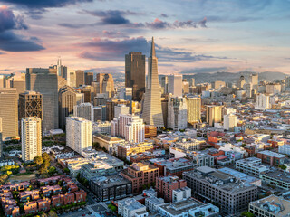 Aerial View Downtown, Financial District and .Transamerica Building,.San Francisco.California,USA