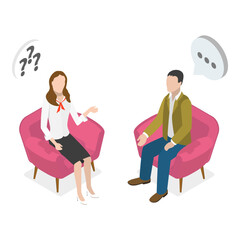 3D Isometric Flat Vector Illustration of TV Interview, Celebrity Guest Talking. Item 3