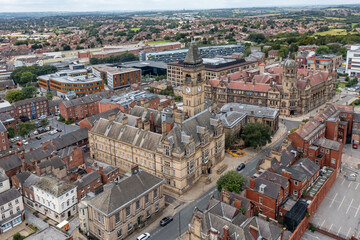 Fototapeta na wymiar Aerial view of historic building at Wakefield in West Yorkshire
