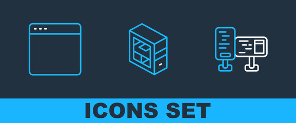 Set line Computer monitor screen, Browser window and icon. Vector