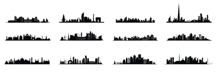 set of buildings silhouette