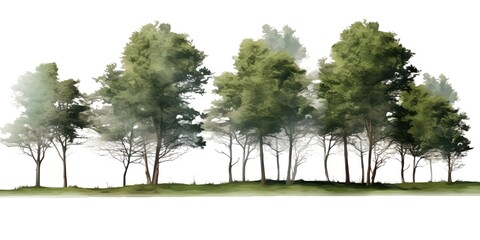Green trees on white background, generative ai